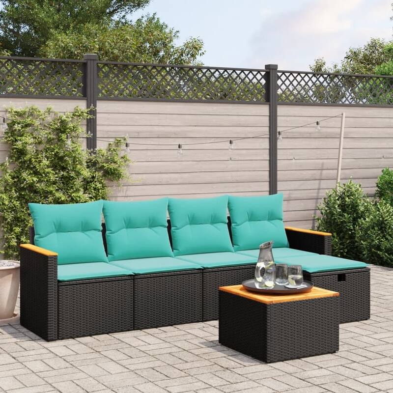 vidaXL Patio Sofa Set with Cushions Outdoor Conversation Furniture Poly Rattan - 21.7" x 24.4" x 27.2" - Black without storage