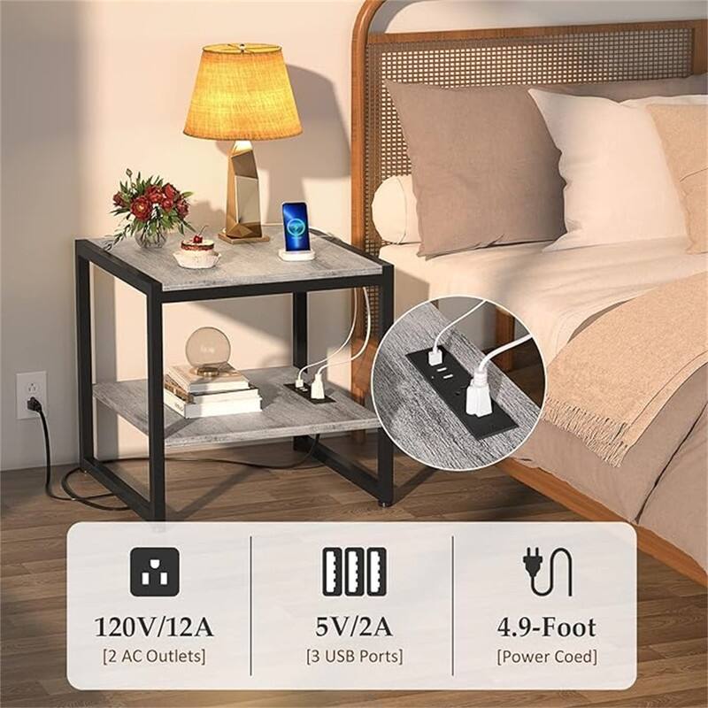 End Table with Charging Station - 20"D x 20"W x 20.7"H