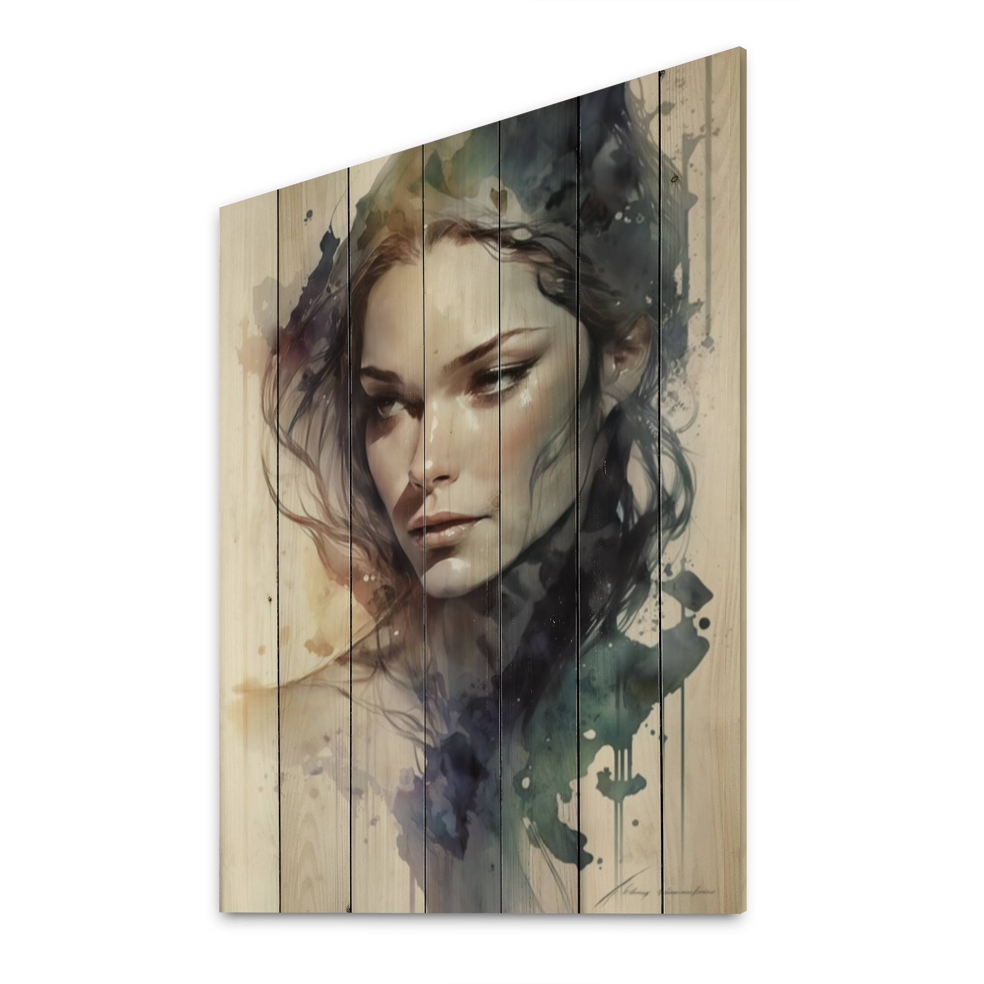 Designart Sensual Femme Fatale Watercolor Iv Woman Sensual Print On Natural Pine Wood Bed