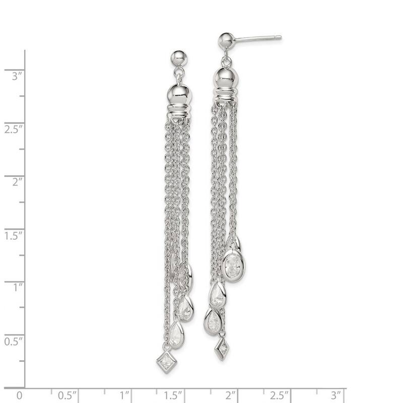 Curata 925 Sterling Silver Polished CZ Cubic Zirconia Dangle Post Earrings - 73x8mm Wide