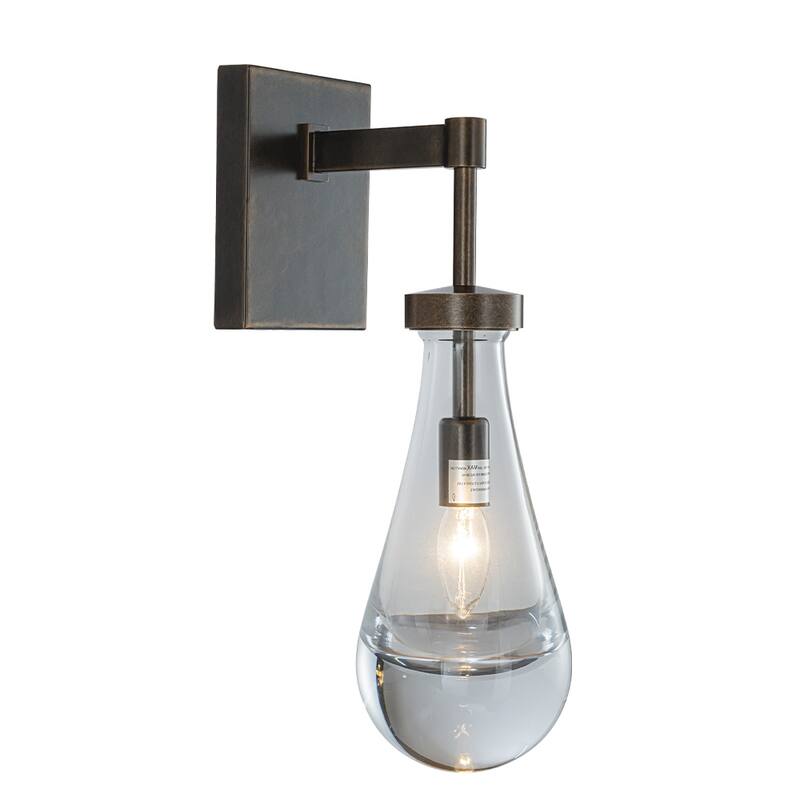 1-Light W5" Farmhouse Raindrop Glass Bronze / Brush Black Nickel Wall Light Rustic Teardrop Bathrooom Vanity Ligh - W5''