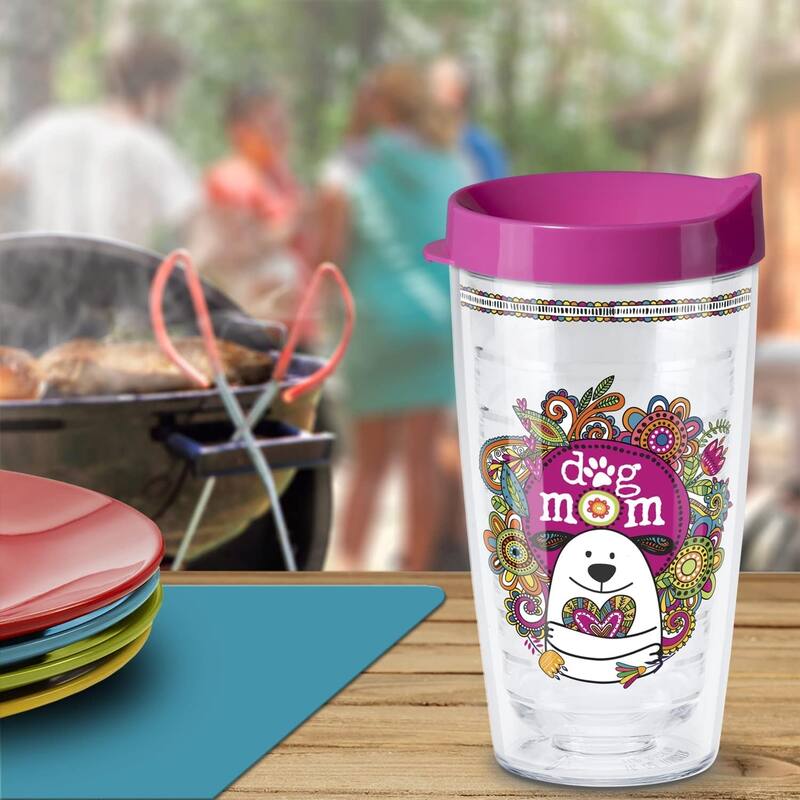 Dog Mom Double Wall Insulated Unbreakable Plastic Travel Tumbler with Lid Holds 16 Fluid Ounces Microwave Safe Dishwasher Safe