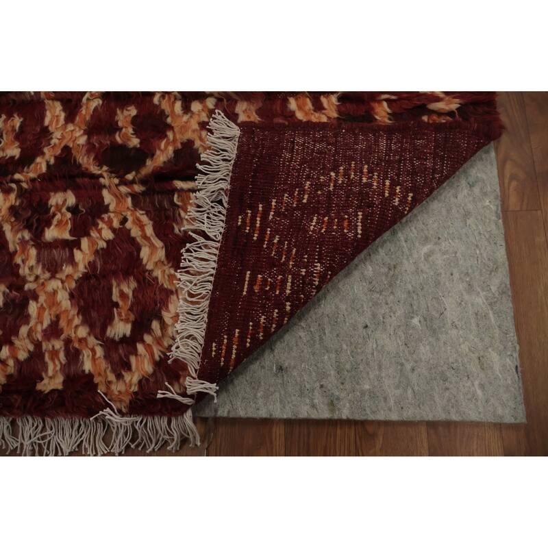 Hand Knotted Oriental 100% Wool Carpet Modern Tribal Red Moroccan Area Rug - 9' 5'' X 6' 11''