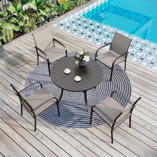 MAISON ARTS 5-Piece Patio Dining Set, Geometrically Stamped Round Table and 4 Textilene Dining Chairs