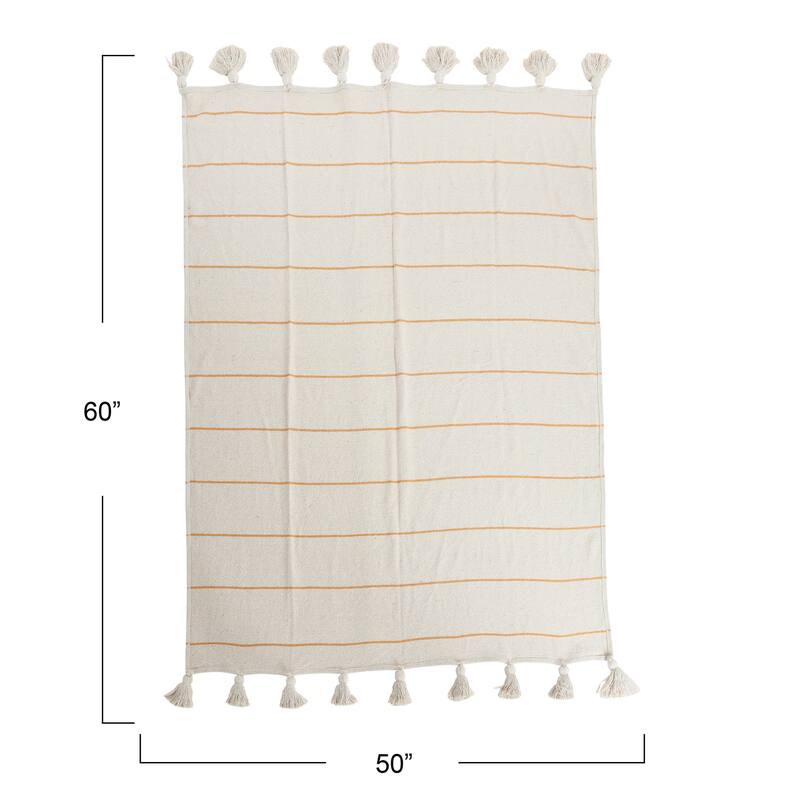 Striped Cotton Throw Blanket with Tassels