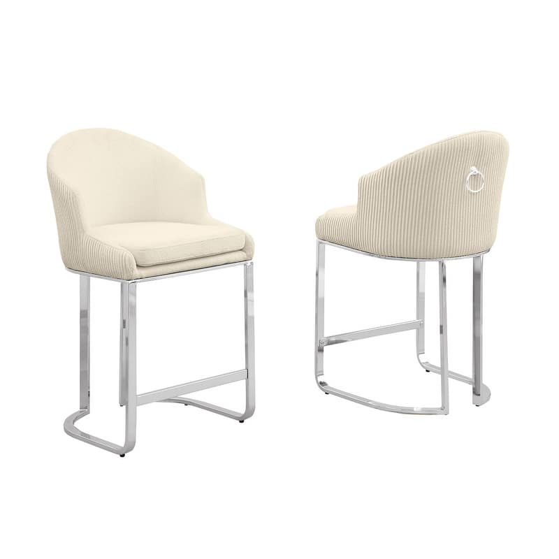 Best Quality Furniture Teddy Fabric Chrome Counter Height Chairs (Set of 2) - N/A