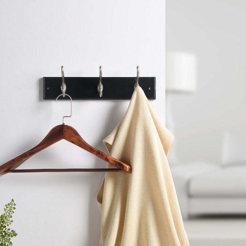 13-7/9 in. L Satin Nickel Scroll 3-Hooks on White Hook Rail