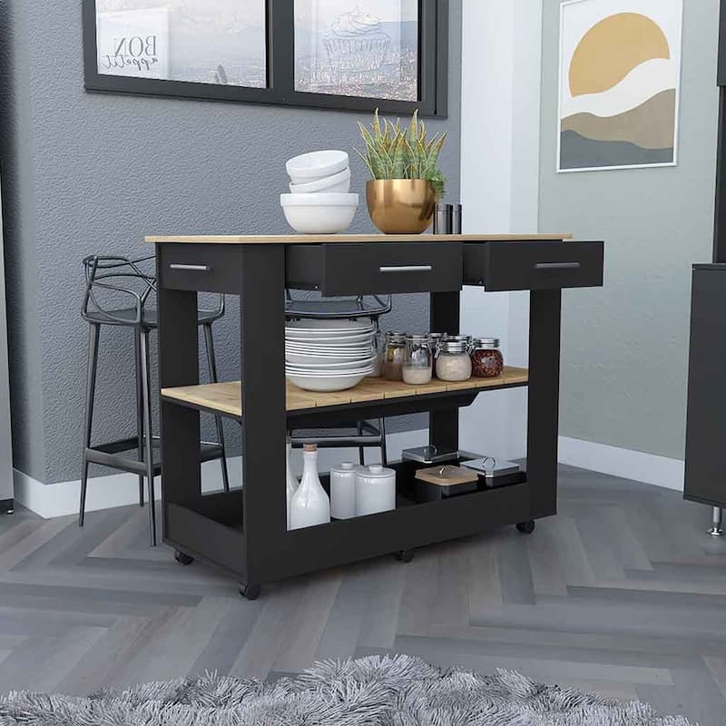 Kitchen Island 46 Inches Dozza,Wooden Storage Island with Two Drawers