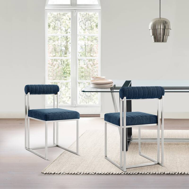 Anastasia Modern Upholstered Metal Dining Chairs - Set of 2 - Blue