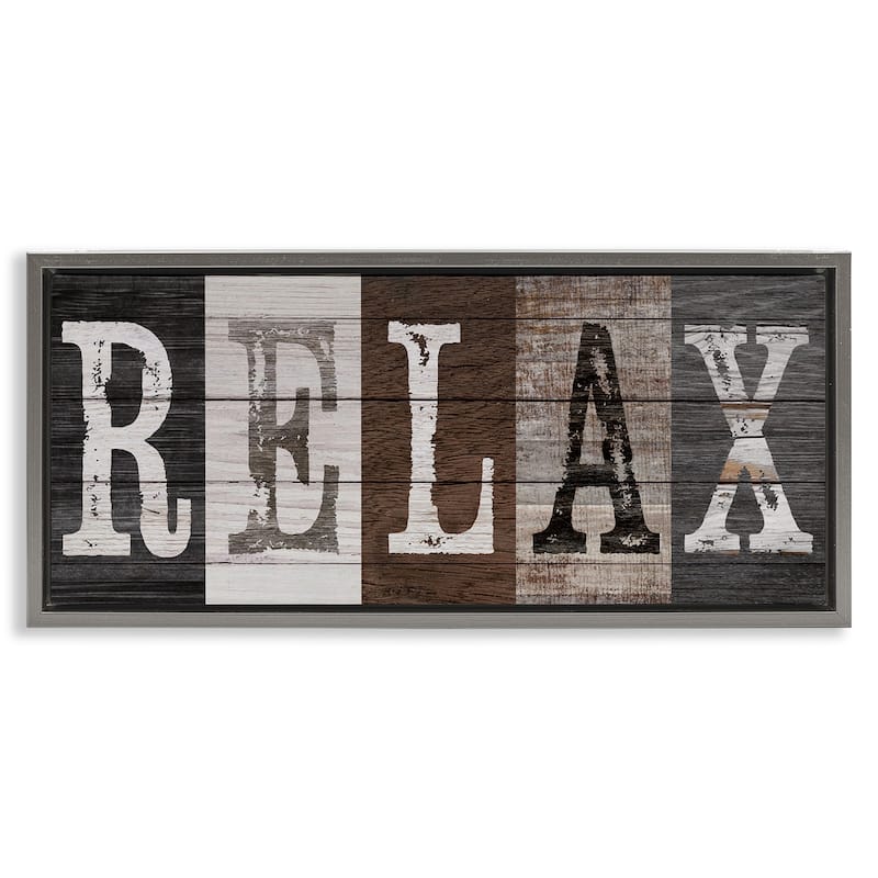 Stupell Rustic Bathroom Relax Letters Framed Floater Canvas Wall Art Design By Susan Arnot - 31 x 14 - Grey