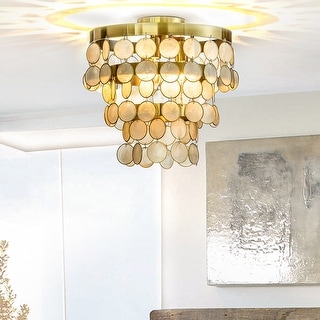 Gold Capiz Drum Flush Mount Ceiling Light