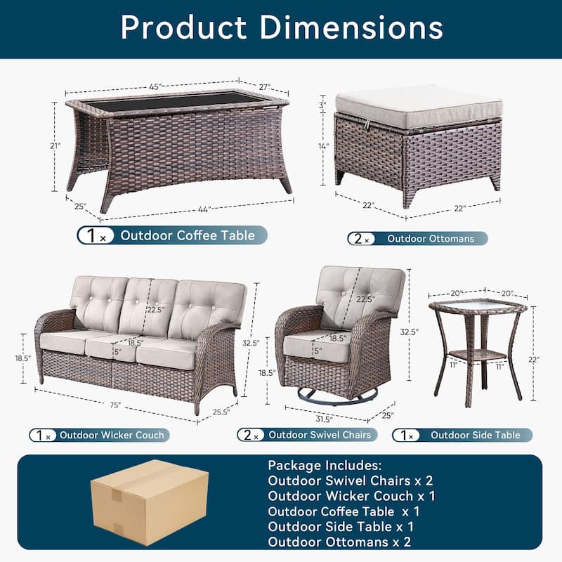 7 Pieces Pocassy Sofa Ottoman with Swivel Chairs