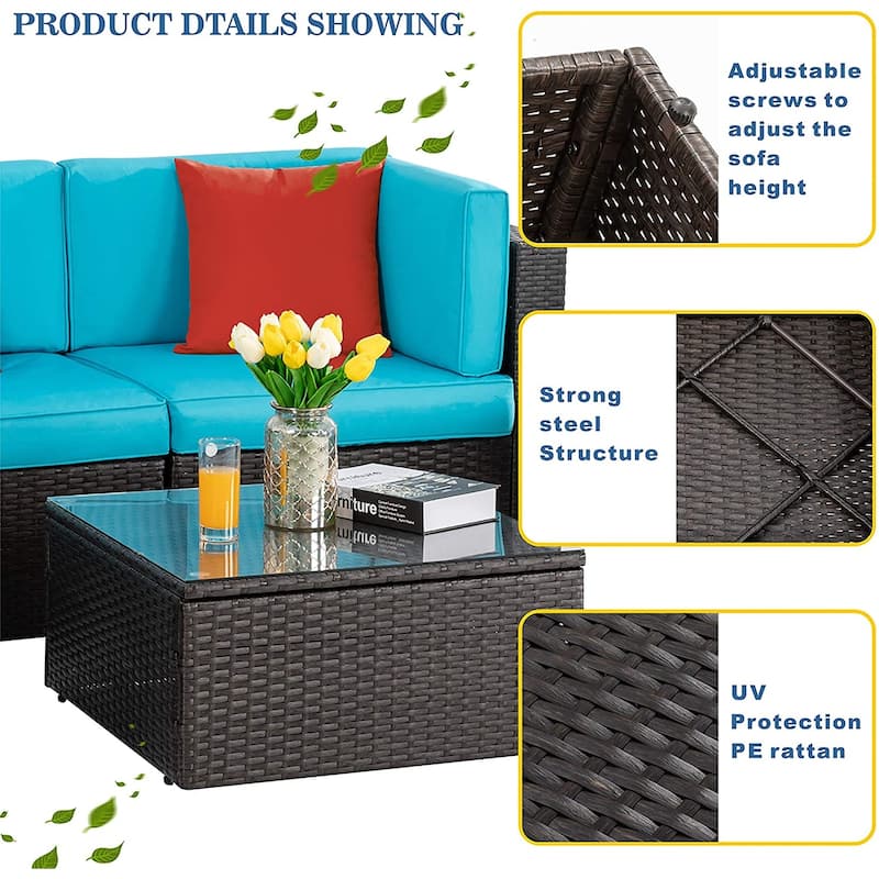 Futzca 5-Piece PE Wicker Outdoor Patio Furniture Set