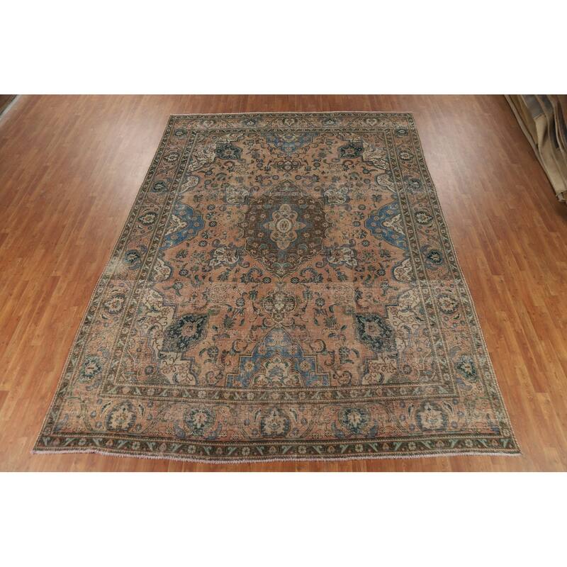 Floral Tabriz Persian Area Rug Hand-Knotted Wool Carpet - 9'6" x 12'8"