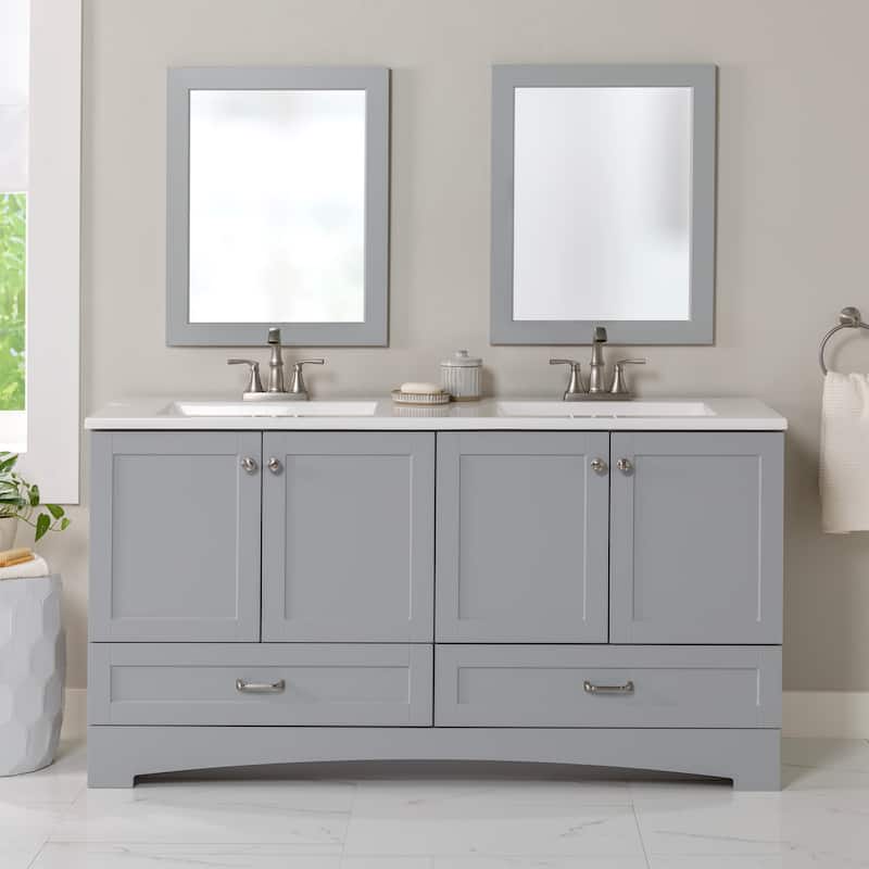 Spring Mill Cabinets Emlyn 60.5" Double Bathroom Vanity With Drawers and White Sink Top