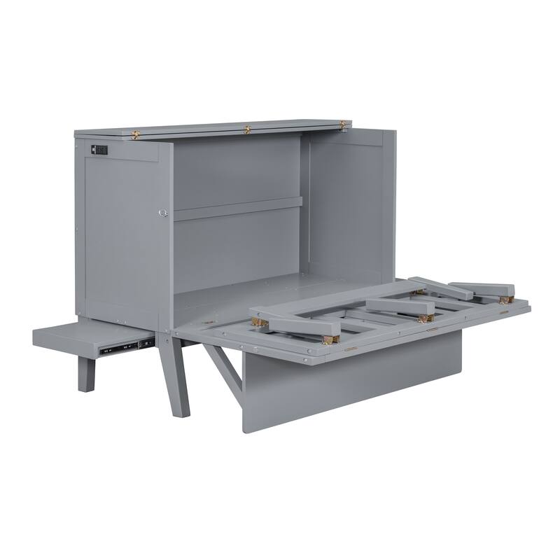 Full Size Murphy Bed with USB Port, Removable Shelves, and Space-Saving Design