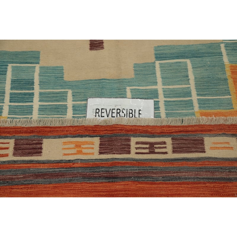 Hand Woven Oriental 100% Wool Carpet Southwestern Tribal Multi-Colored Kilim Area Rug - 9' 9'' X 7' 0''