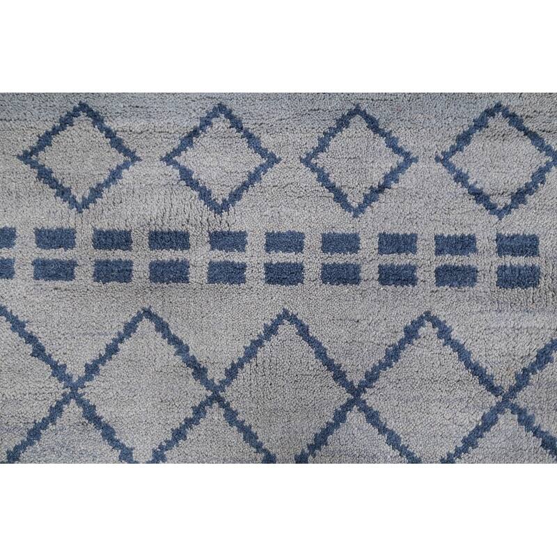 Hand Knotted Oriental 100% Wool Carpet Modern Geometric Greys & Charcoal Moroccan Area Rug - 7' 8'' X 5' 1''