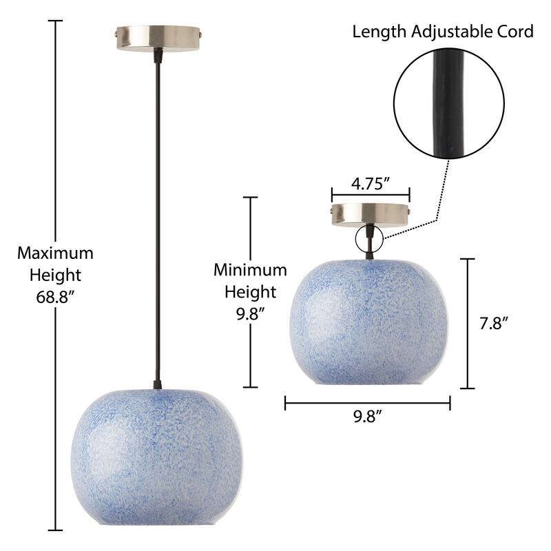 Marina River of Goods Nickel Metal and White/Blue Glass 9.8-Inch Pendant Light with Adjustable Hanging Cord