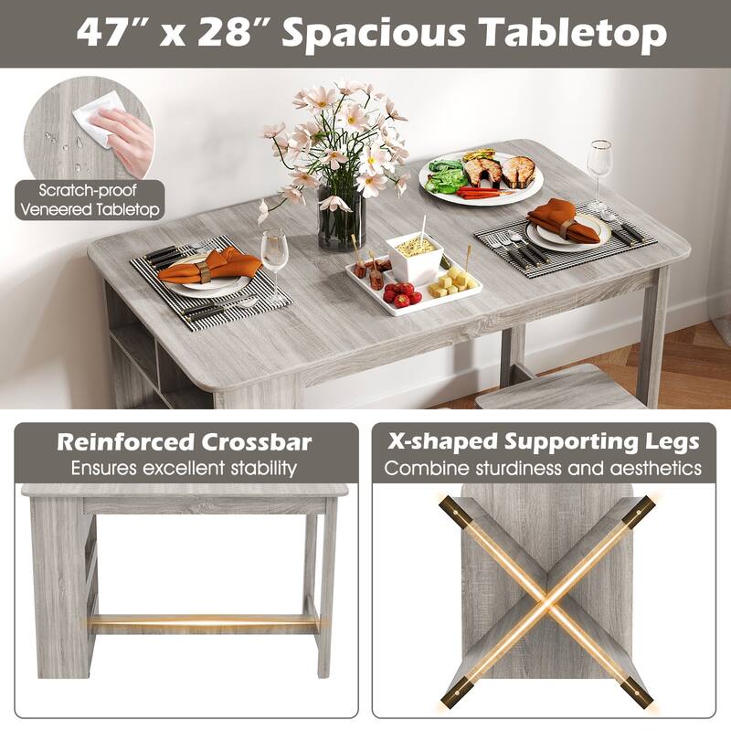 5-Piece Space-Saving Dining Set with 4 Stools and Storage Shelves Ideal for Apartments or Breakfast Nooks