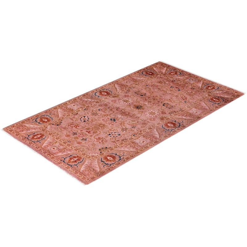 Overton Hand Knotted Wool Vintage Inspired Modern Contemporary Overdyed Pink Area Rug - 3' 1" x 5' 7"