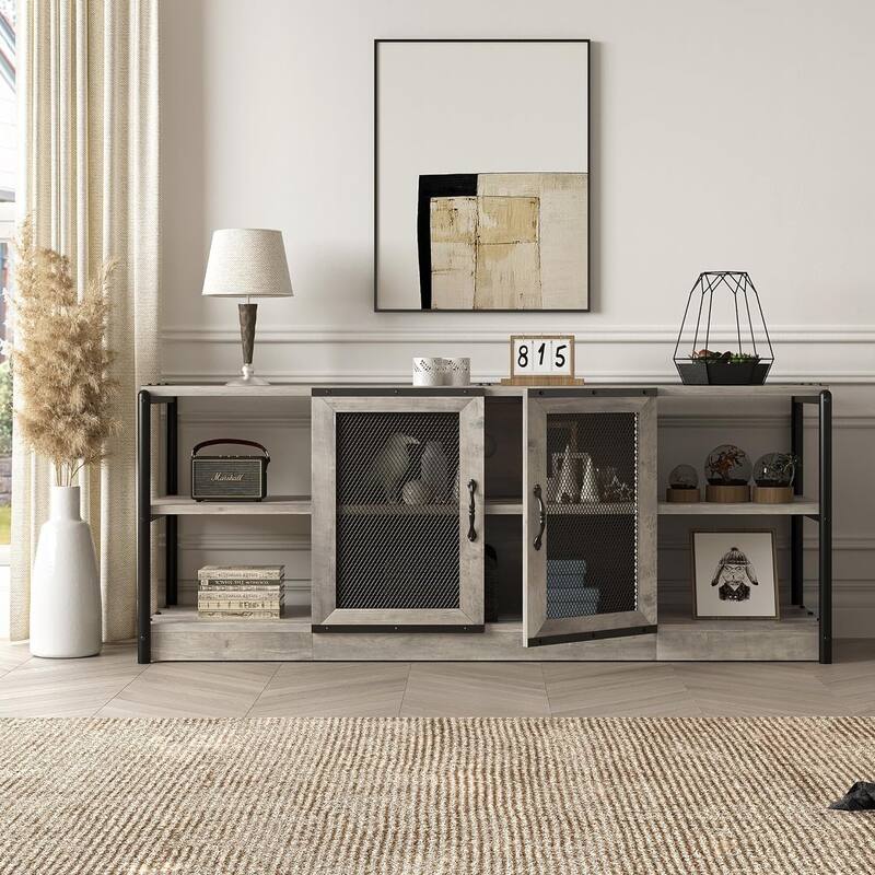 Entertainment Center TV Media Console Cabinet with Mesh Door - 18.3"D x 63"W x 25"H