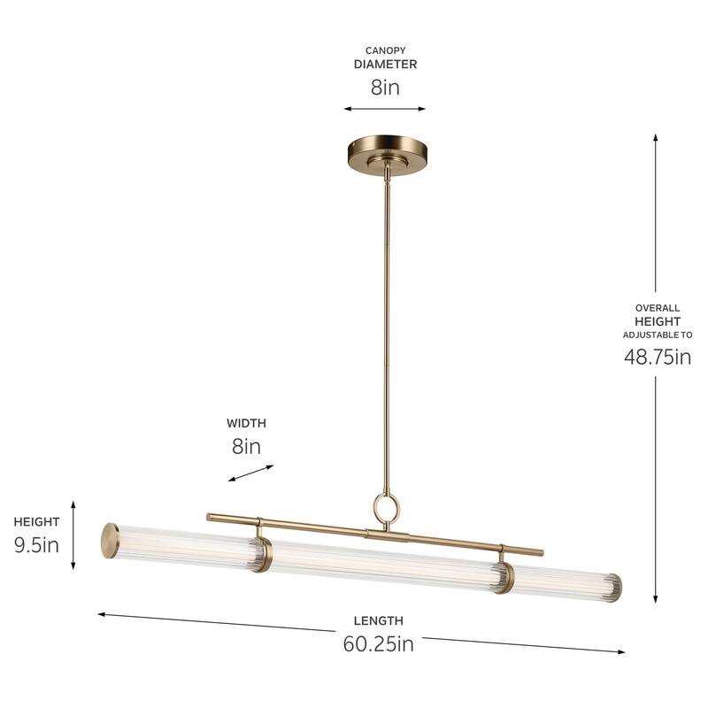Riven 60.25 Inch LED 1 Light Linear Chandelier with Clear Fluted Glass in Champagne Bronze