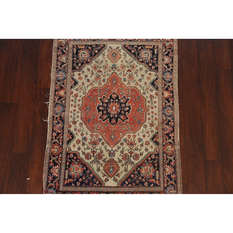Pre-1900 Antique Sarouk Farahan Persian Area Rug Handmade Wool Carpet - 3'6" x 4'9"