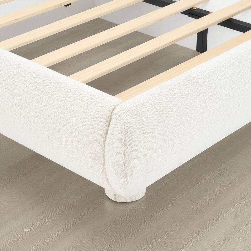 Modern Fabric Upholstered Bed with Curved Headboard, Strong Metal Frame, Queen/King Size Platform Bed