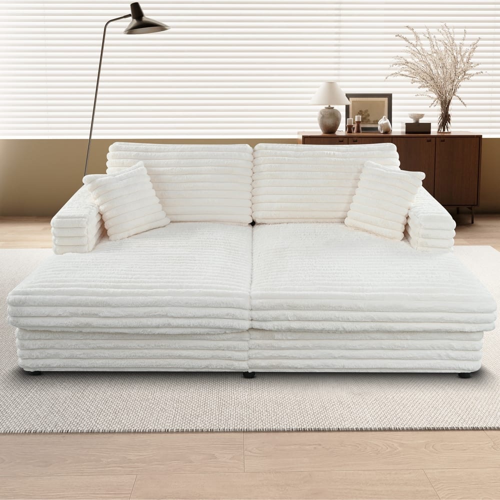 GDFStudio - Alexander 86.22 inches Wide Deep Seat Oversized Cloud Chaise Lounge with Fluffy Upholstery & Throw Pillows