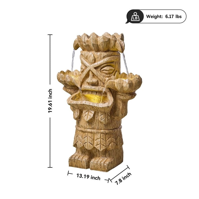 Vbal Hand Crafted Light Brown Resin Tiki Head Fountain Weather Resistant