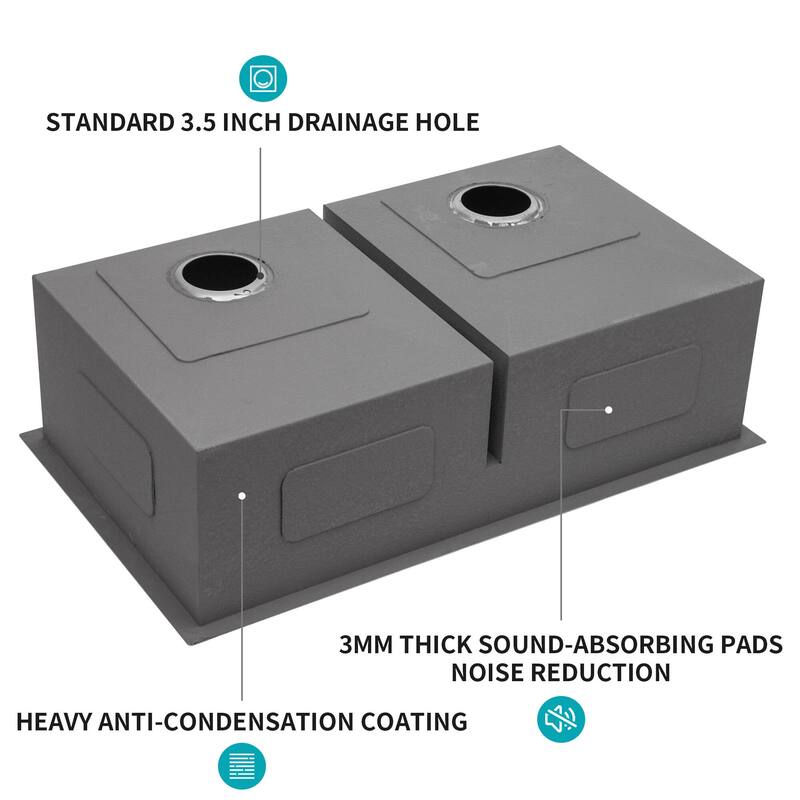 30" 28" Double Bowl(50/50) Undermount Kitchen Sink, Two 10" Deep Basin