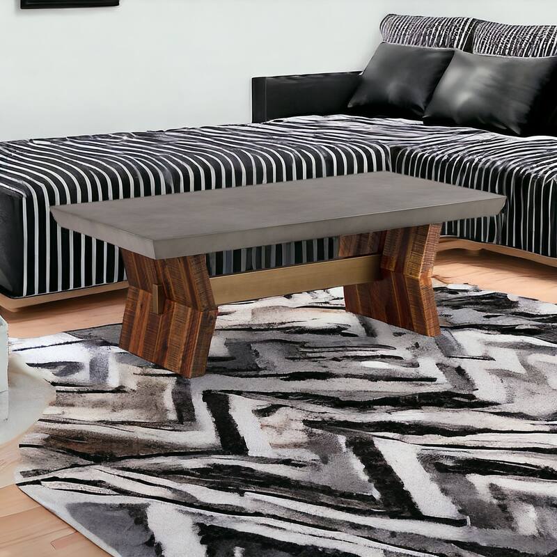 HomeRoots 26" Gray And Brown Concrete And Solid Wood Coffee Table - 26