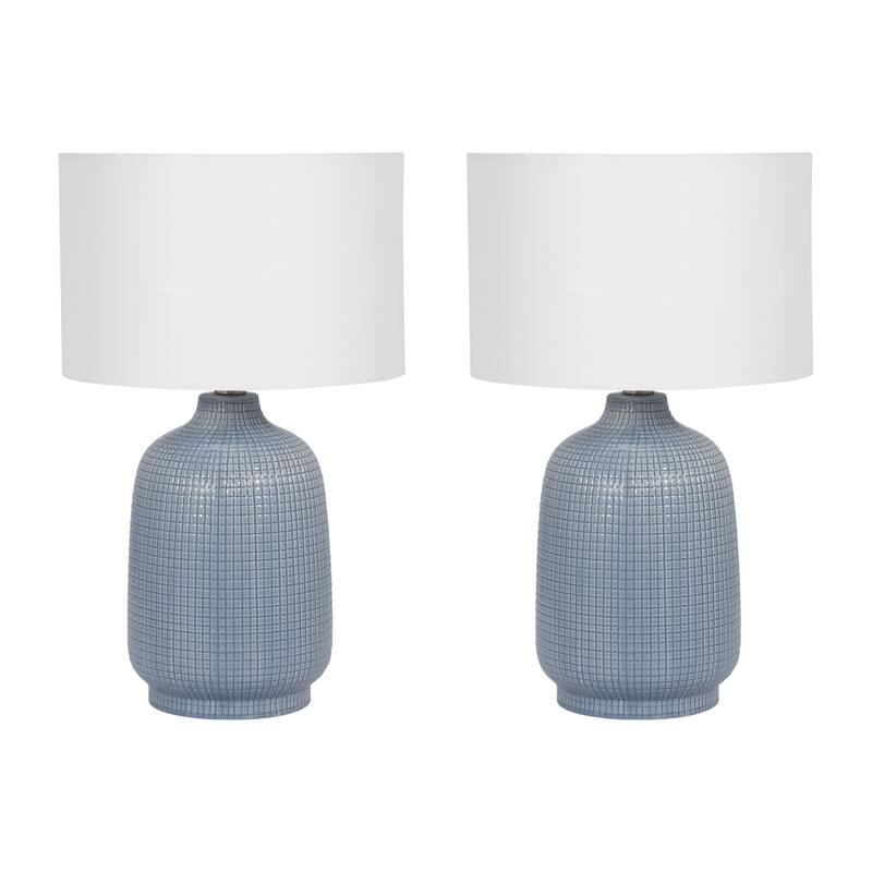 Sagebrook Home Textured Modern 19"H Ceramic Cylinder Mesh Table Lamp, Set Of 2 - 11" x 11" x 19"