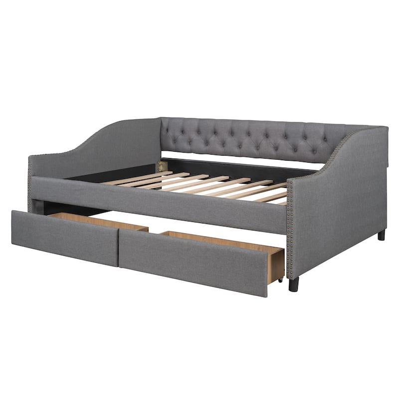 Upholstered daybed with Two Drawers