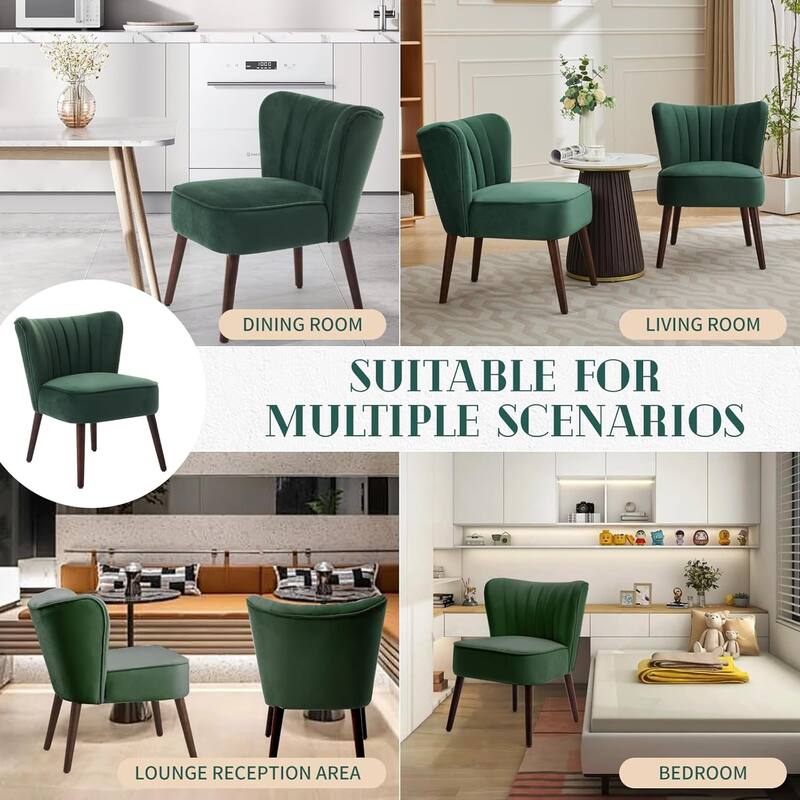 Modern Velvet Accent Chair Set of 2, Soft Upholstered Living Room Chair with Wooden Legs