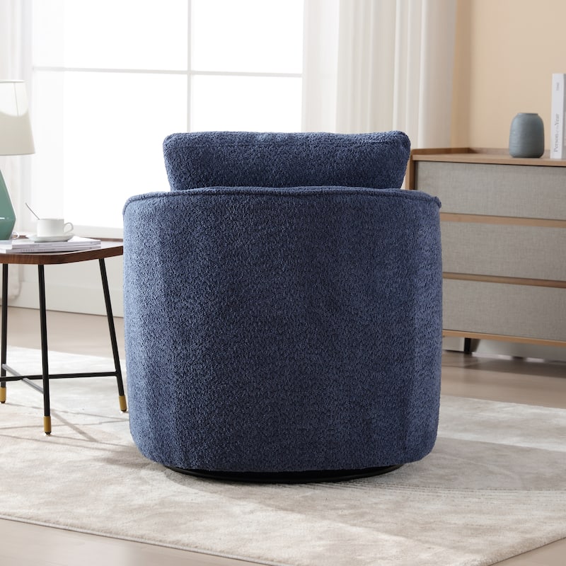 Boucle Fabric Upholstered Swivel Barrel Armchair With Pillow