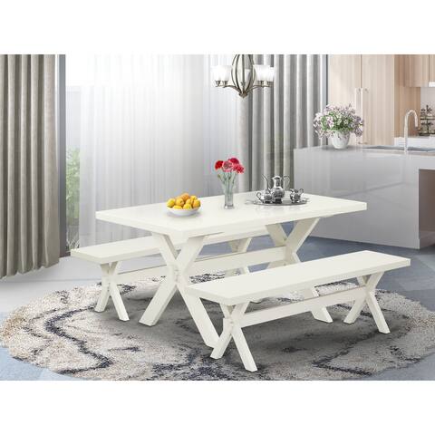 3 Piece Kitchen Dining Table Set - 1 Table and 2 Wood Benches - Stable and Sturdy Constructed (Finish Option)