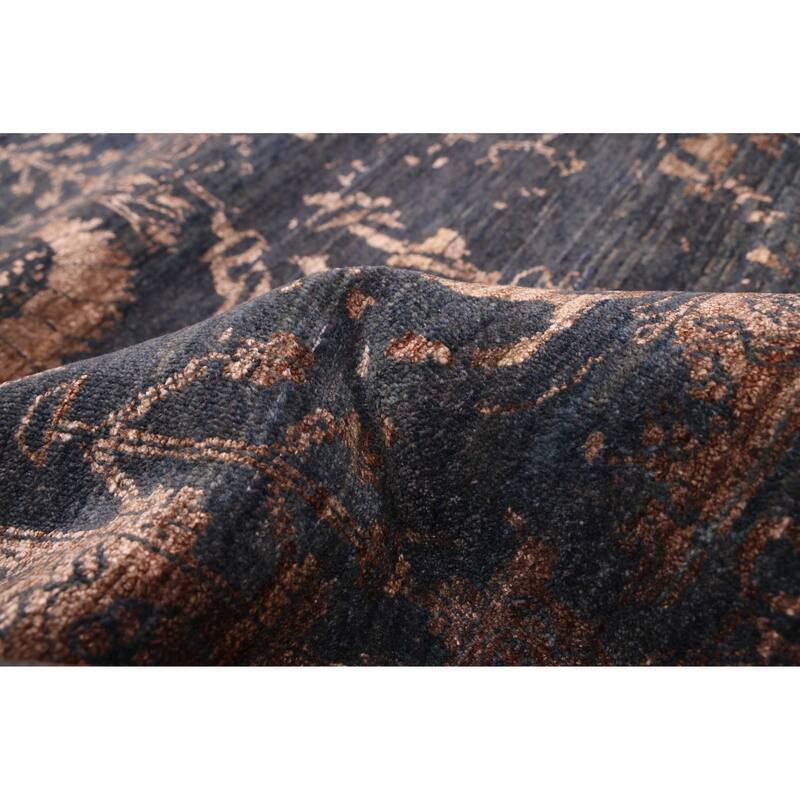 ECARPETGALLERY Hand-knotted Heritage Dark Navy Silk, Wool Rug - 8'1 x 9'11