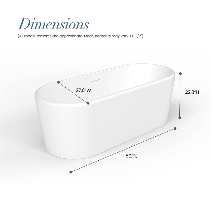 Caserta White Acrylic 59 in. Freestanding Soaking Bathtub - 59 inches - 59 inches