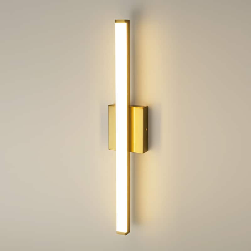 23.6 in. 1-Light Modern Black/Gold Linear Bathroom Vanity Light over Mirror Integrated LED Wall Light