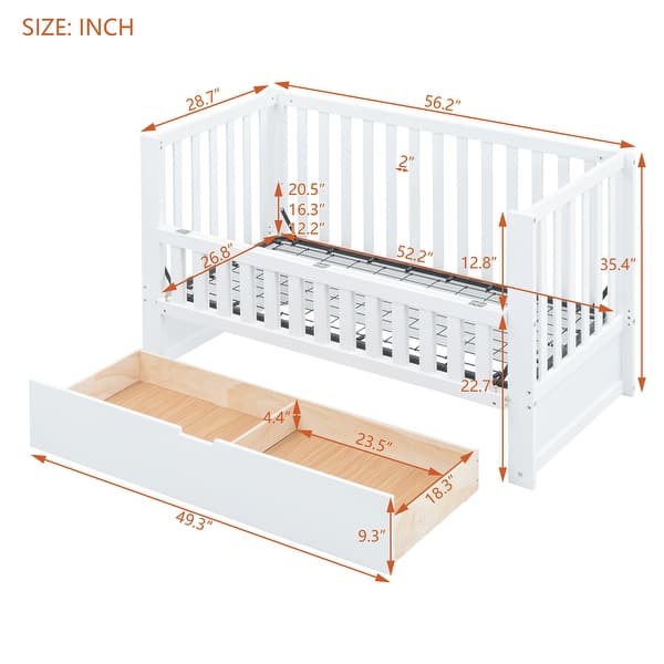 dimension image slide 2 of 3, Convertible Crib/Full Size Bed with Drawers