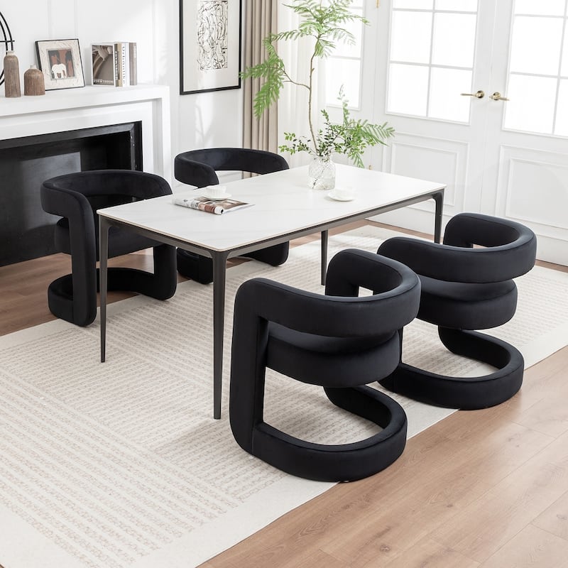 SEYNAR Modern Velvet E-Shaped Open Back Dining chair Set of 4 - Black