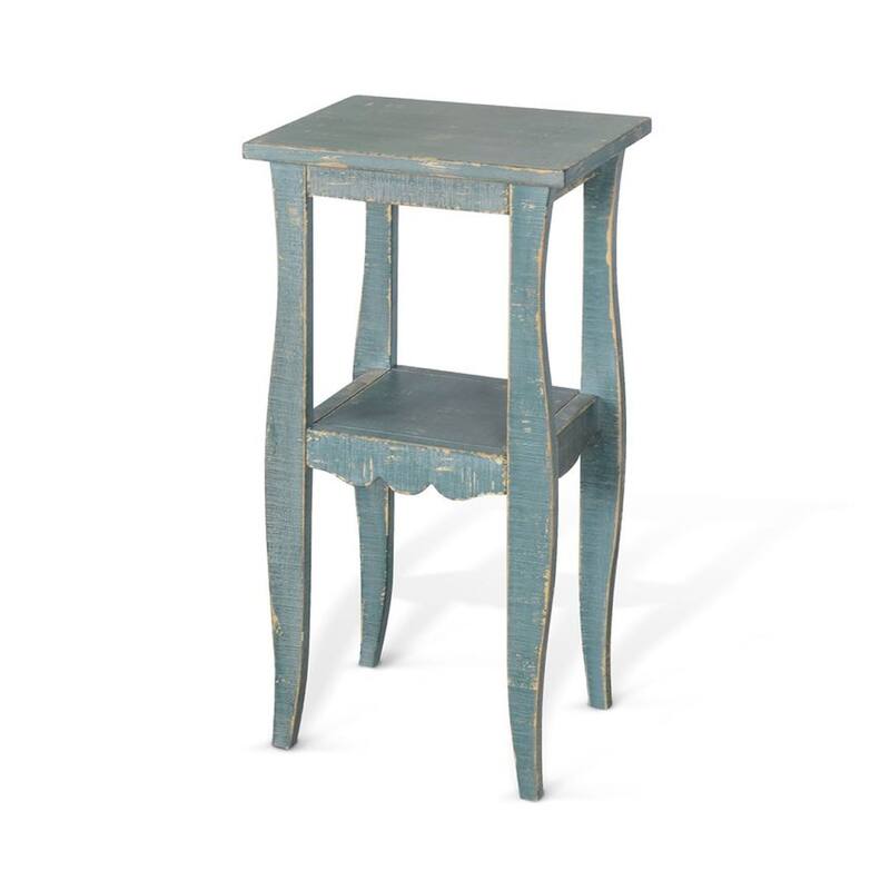 Zela Small Side End Table with Lower Shelf and Curved Legs, Sea Grass Green, 11x14 Top