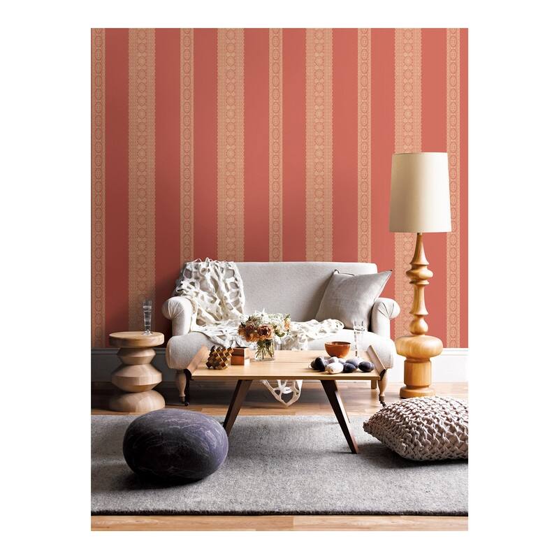 Brynn Coral Paisley Stripe Wallpaper - 20.5in x 396in x 0.025in