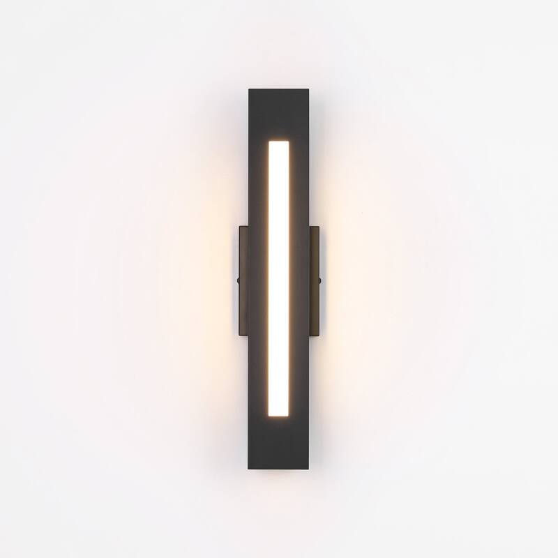 1-Light 19.7 in.Modern Black Linear Iron Integrated LED Outdoor Wall Sconce - 4.33 in. W x 19.69 in. H x 4.33 in. D - Black/White - 4.33 in. W x 19.69 in. H x 4.33 in. D