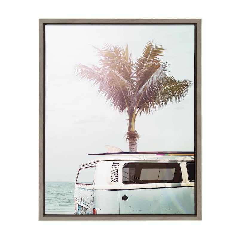 Kate and Laurel Sylvie Blue Beach Van Framed Canvas By Amy Peterson - 18x24 - Plastic - Grey