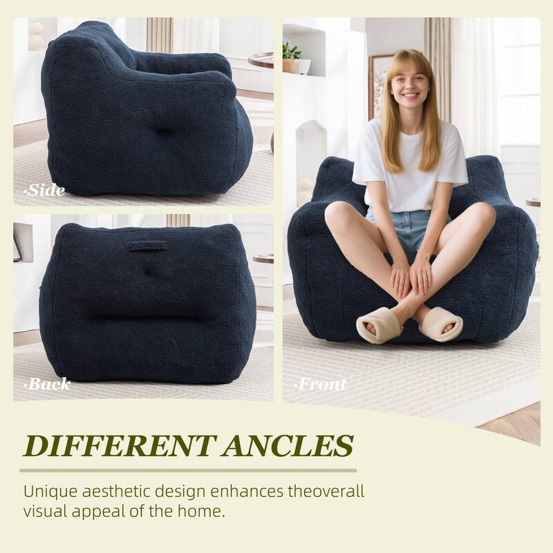 HOMEFUN Teddy Fabric Upholstered High-Density Foam Bean Bag Sofa Chair with Armrests