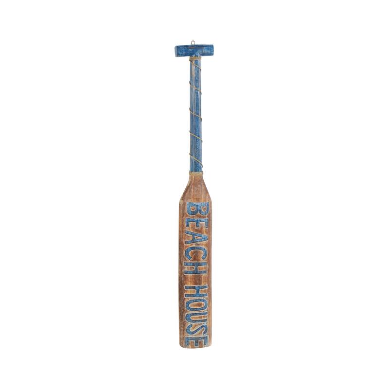 Wood Paddle Beach House Sign Home Wall Decor with Blue Accents and Rope Detail - Brown - Roche River Decor