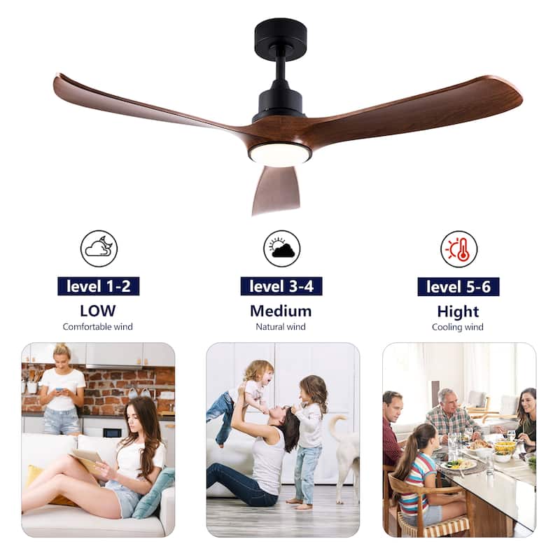 52 Inch Modern Ceiling Fan With 3 Color Dimmable 3 ABS Blades Remote Control Reversible DC Motor With Led Light